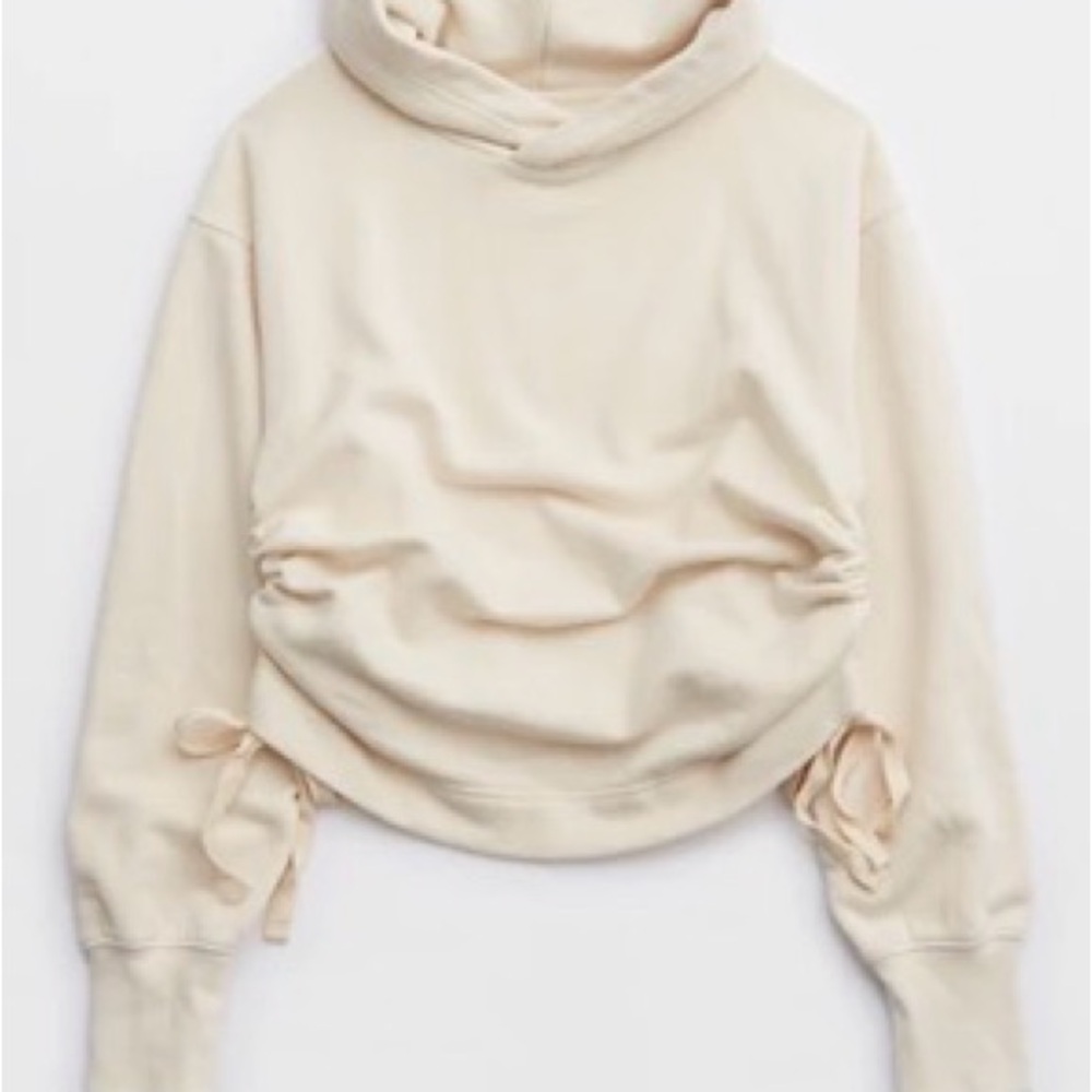 Aerie side ruched hoodie in vanilla